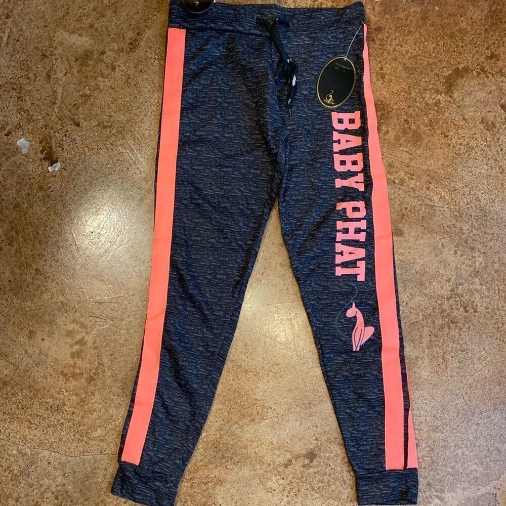 BABY Phat black and white heather with pink side stripe joggers